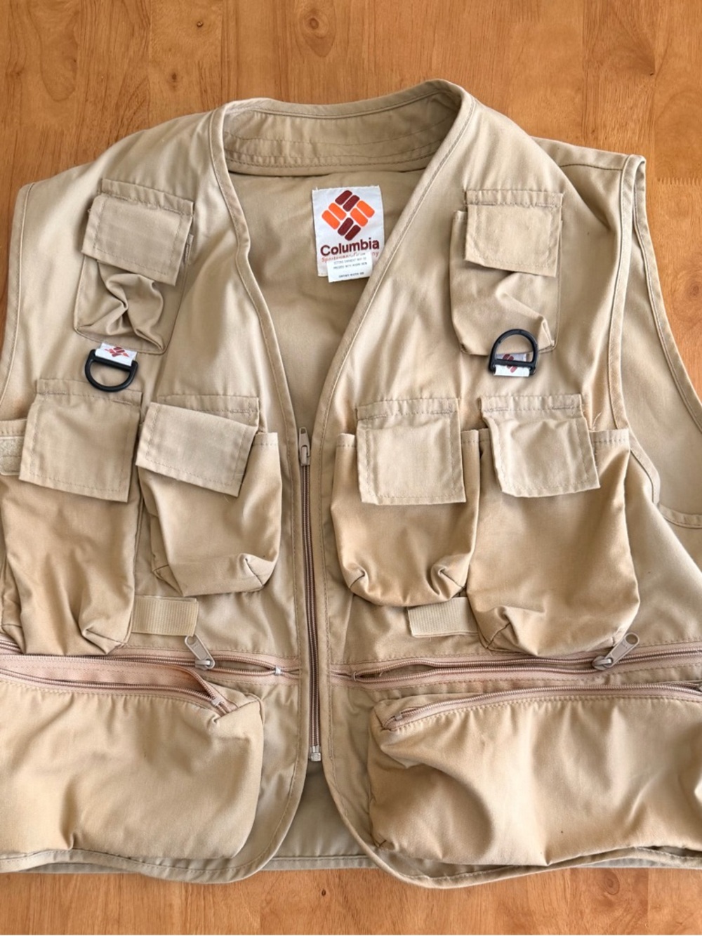 Columbia Sportswear Mens XL Utility Fishing Vest Tan Khaki Multi-Pocket Vintage
